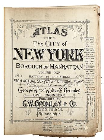 (NEW YORK CITY.) Bromley, G. W. Atlas of the City of New York. Borough of Manhattan. Volume One Battery to 14th Street. * Volume